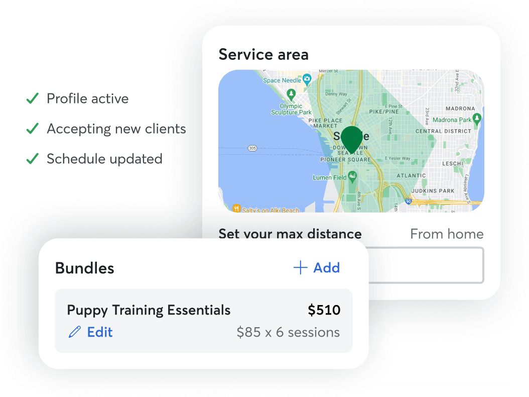 Seattle service area map and training bundles settings